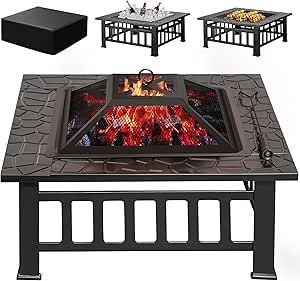 Firepit Table, Metal Fireplace, Outdoor Fire Pit Table, Fire Pokers, Metal Fire Pit, Square Fire Pit, Cozy Backyard, Patio Fire Pit, Wood Burning Fire Pit