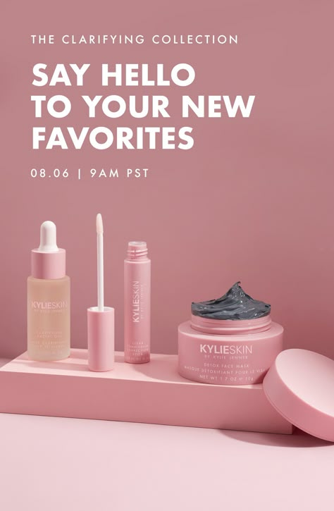 Kylie Cosmetics Wallpaper, Kylie Skin, Kylie Jenner Cosmetics Photoshoot, Kylie Skin Products, Kylie Skin Moisturizer, Kylie Skin Product Photography, Magazine Page Design, Cosmetic Creative, Cosmetics Banner