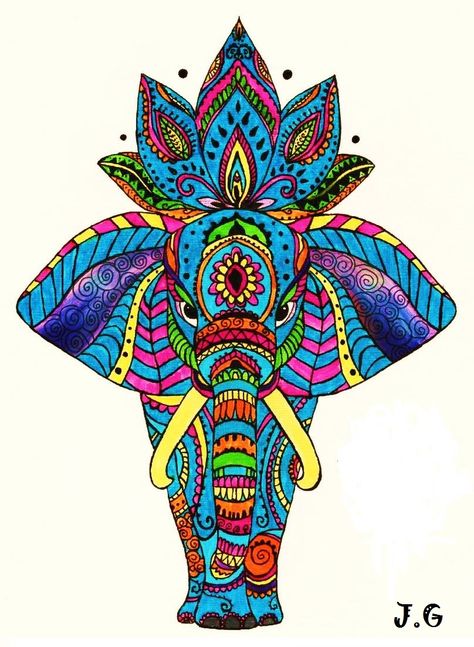 mandala elefante en diversos colores!! Draw On Nails, Linen Dress Design, Animal Table, Jigsaw Puzzles For Adults, Dragon 3d, Mandala Elephant, Easy Mandala Drawing, Yarn Painting, Doodle Pages