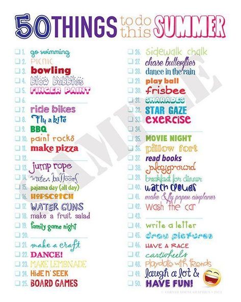 50 Things to do this Summer List 8x10 Instant Download - Lots of Summer fun Ideas to do! - Etsy - #8x1… | Kids summer schedule, Summer fun for kids, Summer fun list Kids Summer Schedule, Summer Fun Ideas, Uppfostra Barn, Summer Bucket List For Teens, Outdoor Pics, Babysitting Activities, Bucket List For Teens, London Travel Guide, Summer List