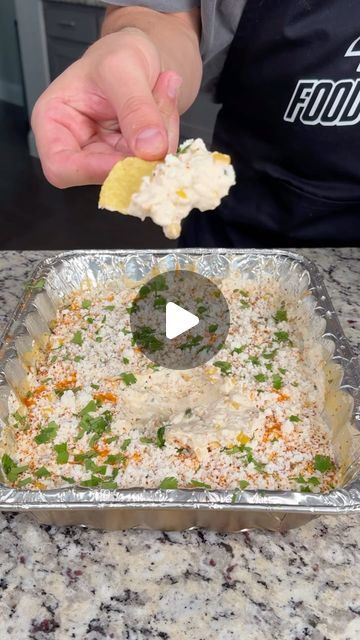 Easy Food For Work Party, Mexican Street Corn Dip Oven, Smoked Street Corn Dip Recipe, Smoked Mexican Street Corn Dip, Warm Dip Appetizers, Smoked Street Corn Dip, Easy Street Corn Dip, Smoked Corn Dip, Chips And Dip Recipes