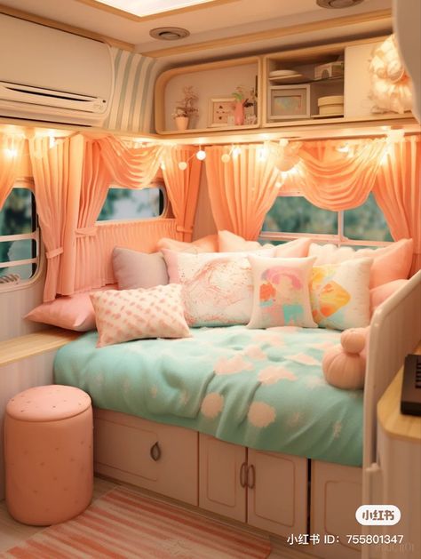 Trailer Interior Ideas, Motorhome Decor, Cottagecore Ghibli, Cozy Pics, Cozy Camper, Rv Interior Design, Tiny Beach House, Rv Interior Remodel, Camper Interior Design