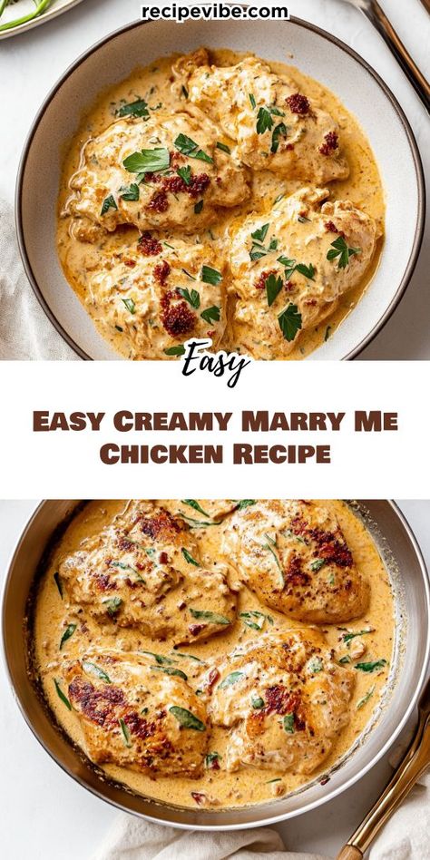 Indulge in the rich flavors of our Easy Creamy Marry Me Chicken Recipe! Juicy chicken breasts are smothered in a luscious cream sauce with garlic and herbs. Perfect for a romantic dinner or a weeknight meal. Discover how to impress your loved ones with this irresistible dish today! Creamy Chicken Breast Recipes, Easy Chicken Breast Dinner, Easy Marry Me Chicken, Easy Romantic Dinner, Chicken Breast Recipes Dinners, Smothered Chicken Recipes, Budget Dinners, Marry Me Chicken Recipe, Chicken Sauce Recipes