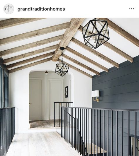 Farrow & Ball Railings & BM Vanilla Milkshake Basket Weave Pendant Lighting, Modern Rustic Light Fixtures, Black Beach House, Organic Modern Lighting, Black Rattan Pendant Light, Amber Lighting, Portugal Design, Ceiling Wood, Painting Shiplap