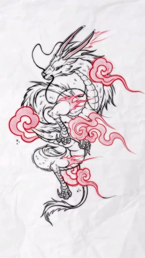 Dragon Flash Tattoo, Fineline Dragon Tattoo, Dragon Chino Tattoo, Dragon Tattoo Outline, Chinese Dragon Tattoo, Chinese Dragon Drawing, Red Chinese Dragon, Black Dragon Tattoo, Dragon Tattoo Drawing