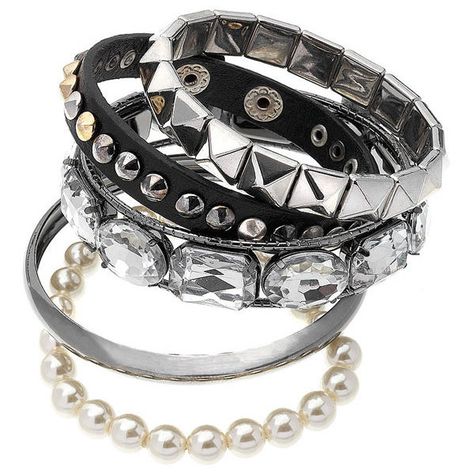 Biker bangle set (€18) ❤ liked on Polyvore featuring jewelry, bracelets, accessories, pulseiras, pulseras, women's jewellery, biker jewelry and dorothy perkins Boho Rock, 2013 Swag Era, Biker Jewelry, Black Goth, Funky Jewelry, Stockholm Fashion, Stacked Jewelry, Outfit Shoplook, Evil Eye Bracelet