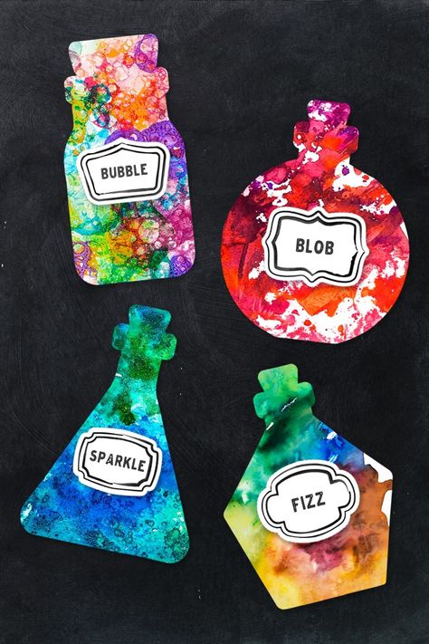 Potion Bottle Template, Potion Lab, Potions For Kids, Harry Potter Art Projects, Potion Art, Harry Potter Activities, Fairy Tale Crafts, Magic Theme, Art Project For Kids