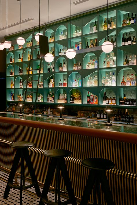 Bold Restaurant Design, Tiki Bar Design, Retro Bar Design, Back Bar Design, Restaurant Remodel, Retro Pub, Bar Counter Design, Design Anthology, Bar Interior Design