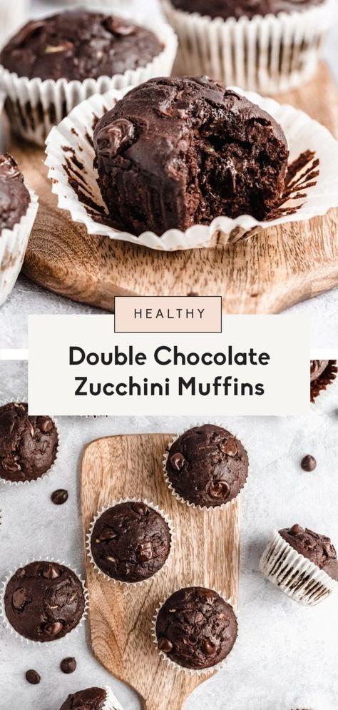 Healthy Chocolate Zucchini Muffins, Banana And Honey, Double Chocolate Zucchini Muffins, Healthy Chocolate Muffins, Zucchini Muffin, Zucchini Muffins Healthy, Banana Zucchini Muffins, Zucchini Chocolate Chip Muffins, Chocolate Zucchini Muffins