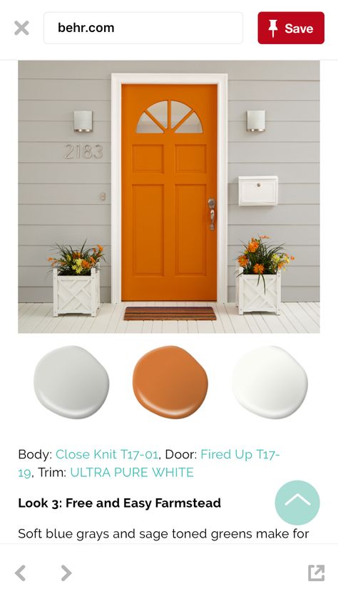 Green Siding, Orange Front Doors, Orange Door, Door Paint, Beautiful Front Doors, Door Colors, House Door, Yellow Doors, Grey Houses