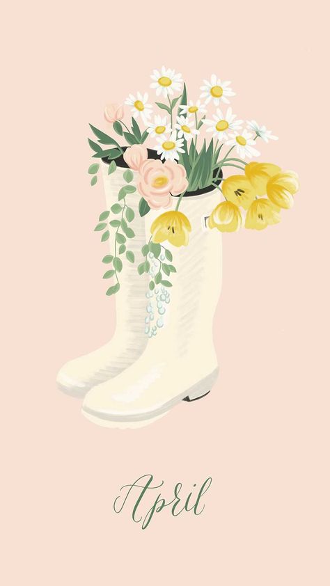 April Aesthetic, April Wallpaper, Hello April, Digital Download, Wallpapers, Boots, Flowers, Pink, White