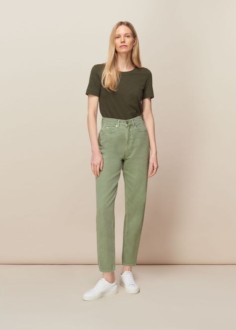 Buy Pale Green Waist Barrel Leg Jean from whistles.com. Free UK Shipping & Returns. Pale Green Outfit, Green Jeans Outfit, Women Pants Outfit, Oc Outfits, Pantsuits For Women, Green Jumpsuit, Green Jeans, Green Outfit, Pants Design