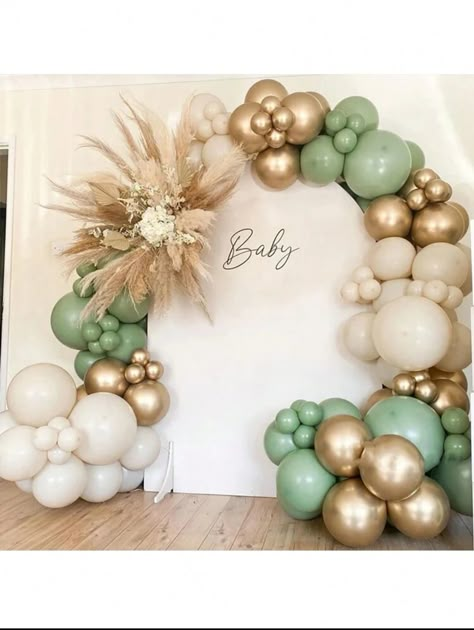 Gold Balloons Decorations, Sage Green Baby Shower, Baby Shower Decorations Neutral, Baby Shower Theme Decorations, Green Sand, Kids Birthday Party Decoration, Day Festival, Green Baby Shower, Bloom Baby