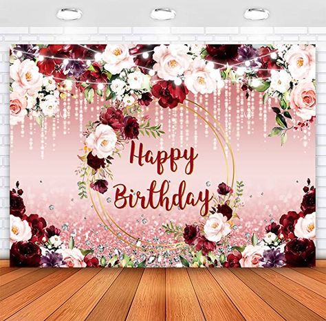 Birthday Party Cake Table, Floral Happy Birthday, Wedding Photo Background, Party Cake Table, Women Birthday Party, Peacock Party, Backdrop Stands, Happy Birthday Backdrop, Girls Birthday Party Decorations