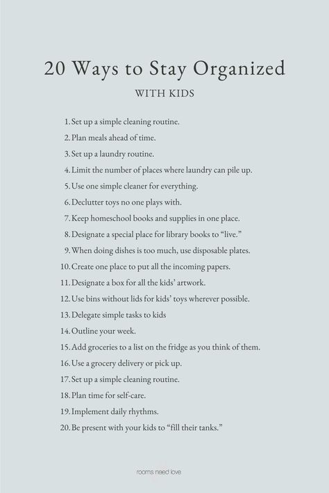 Does it feel impossible to stay organized with little kids? Check out these 20 little ways to stay organized when you have little kids. Cleaning Schedule With Kids, Staying Organized At Home, Stay At Home Mom Budget, Stay At Home Mom Schedule Cleaning, How To Stay Organized At Home, Simple Playroom Organization, Motivation To Clean House, How To Get Organized, Kids Organization Ideas