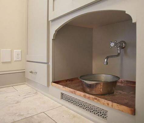 Dog Room In Mudroom, Dog Feeding Station With Pot Filler, Pot Filler Dog Bowl, Dog Bowls In Mudroom, Pot Filler For Dog Bowl, Built In Dog Water Station, Dog Bowl Under Sink, Dog Watering Station Indoor, Dog Bowl Filler