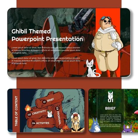 Movie Presentation Template, Ghibli Presentation, Studio Ghibli Powerpoint, Anime Ppt Template, Page Layout Design Templates, Anime Presentation, Presentation Powerpoint Design, Slideshow Ideas, Anime Template