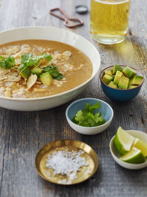 Chicken Tortilla Soup (Inspired by Tommy Bahama's) Grilled Chicken Fajitas, Once Upon A Chef, French Lentils, Chicken Tortilla Soup, Chicken Tortilla, Tortilla Soup, Chicken Fajitas, Corn Tortillas, Soup Pot