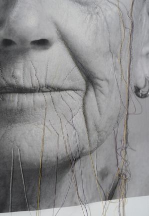 If it Wrinkles it Must be Real_detail Hand Embroidery, Photo Transfer on Crepe de Chine 2014 Fear Of Aging Art, Aging Art, Fear Of Getting Old, Fear Of Aging, A Level Textiles, Fabric Photography, Photo Transfer, Creative Textiles, Contemporary Textiles