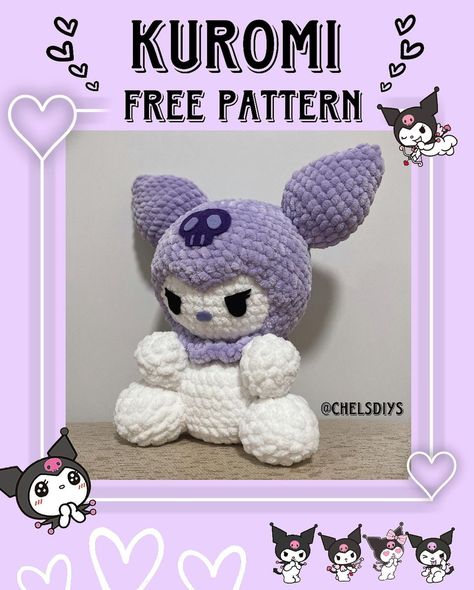 Chelsea ♡︎ | ♡︎ free kuromi pattern ♡︎ this is my third pattern that i’ve released !! kuromi is definitely my favorite sanrio character so i’m really… | Instagram Random Crochet, Kuromi Pattern, Hello Kitty Crochet, Crochet Tutorial Pattern, Easy Crochet Animals, Beginner Crochet Tutorial, Quick Crochet Patterns, Crochet Animals Free Patterns, Crochet Business