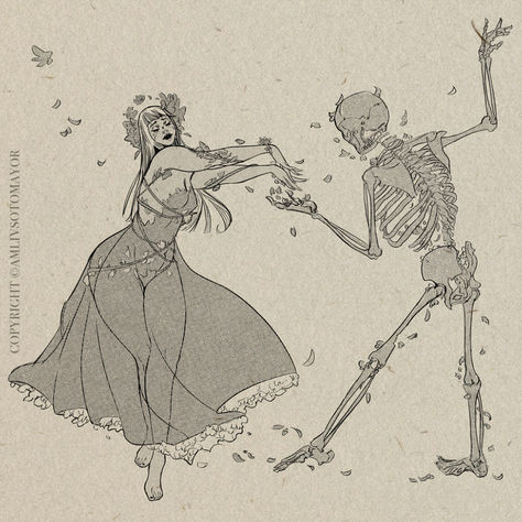 life and death dancing together Danse Macabre Art, Skeleton Dancing With Woman, Dancing With A Skeleton, Dance Macabre, Skeletons Dancing, Skeleton Dancing, Dancing Skeleton, Dancing Drawing Reference, Dancing Pose Reference