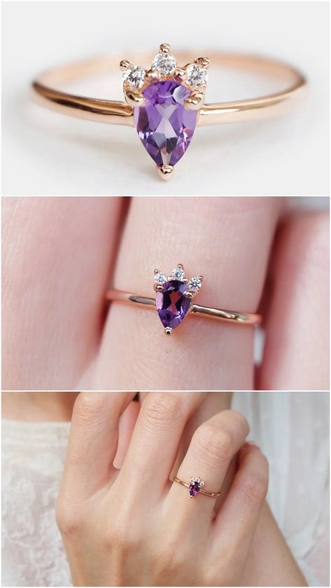 pear cut natural amethyst engagement ring, amethyst ring, solid 14k gold bridal ring, amethyst cluster ring, anniversary ring, gift for her Amethyst Engagement Ring, Amethyst Ring Engagement, Amethyst Cluster, Rare Gemstones, Bridal Ring, Anniversary Ring, Amethyst Ring, Pear Cut, Cluster Ring