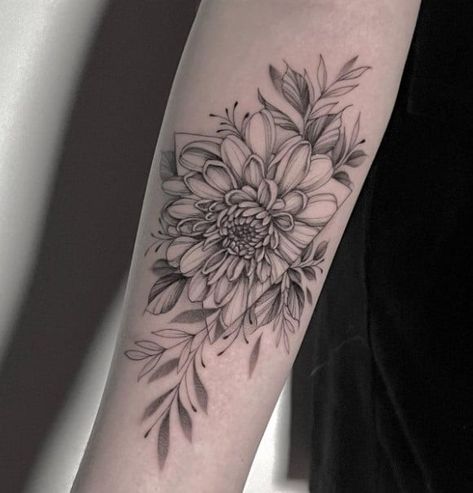 15 Most Beautiful Chrysanthemum Tattoo Designs | TattooAdore Mum Flowers Tattoo, Flower Outline Tattoo, Chrysanthemum Tattoos, Chrysanthemum Flower Tattoo, Black Flowers Tattoo, Red Flower Tattoos, Mum Tattoo, Left Arm Tattoos, Rose Tattoo Thigh