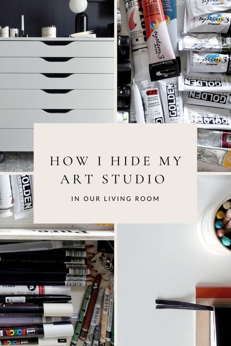 Studio makeover - my living room art studio tour Ikea Alex Art Studio, Ikea Alex Drawers Art Studio, Ikea Art Trolley, Arcrylic Paint Storage, Organizing Acrylic Paint Tubes, Room Art Studio, Art Studio Storage Paint & Paint Tools, Paint Set Acrylic Artist Loft, Studio Makeover