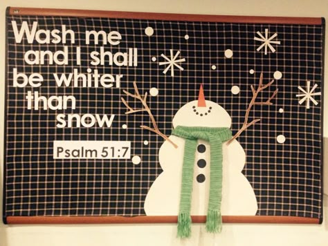 New Years Bulletin Board Ideas Church, New Year Church Bulletin Board Ideas, Christian Winter Bulletin Boards, Snowman Bulletin Board Ideas, Winter Themed Bulletin Boards, Bulletin Board Winter, Christian School Bulletin Boards, Snowman Bulletin Board, Themed Bulletin Boards