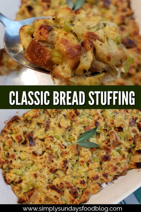 Stuffing With Carrots And Celery, Stuffing Recipes No Celery, Dried Bread Cubes Stuffing, Bread Stuffing Recipes Thanksgiving, Potato Bread Stuffing, Eggs In Bread, Traditional Stuffing Recipe, Homemade Stuffing Recipes, Traditional Stuffing