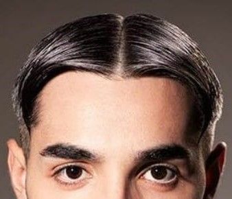 Slick Back Middle Part, Middle Part Hairstyles Men, Center Part Hairstyles, Middle Hair, Middle Part Hairstyles, Bone Structure, Slicked Back Hair, Slick Hairstyles, Big Face