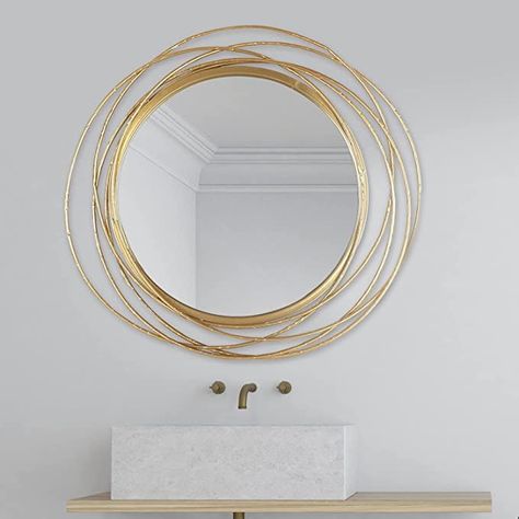 27.5" for Living Room Wall Decor, Gold Accent Framed Circle Bathroom Mirror, Decorative Vanity Mirror, Circular Mirror for Farmhouse Entryway Hallway Circle Bathroom Mirror, Round Gold Mirror, Bath Redo, Hallway Mirror, Bathroom Mirror Frame, Farmhouse Entryway, Circle Mirror, Circular Mirror, Oval Wall Mirror