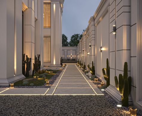 classic-villa on Behance Classic Houses Architecture, Villa Landscaping Design, Modern And Classic House, Luxury Home Exterior Design, Classic Villa Landscape Design, Villa Garden Design Landscaping, Luxury Villa Design Exterior, Modern Classic Villa Exterior, New Classic Villa Exterior Design