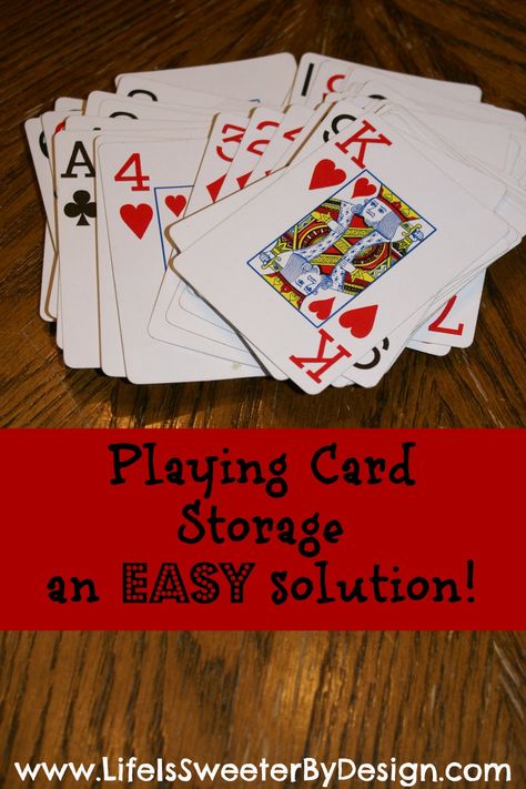 Simple storage and organization idea to keep your cards together! Check out this easy Saturday Solution! Playing Card Storage, Homework Organization, Deck Storage, Life Is Sweet, Cleaning Techniques, Homemade Cleaning Products, Organization Printables, Household Organization, Playing Card Deck