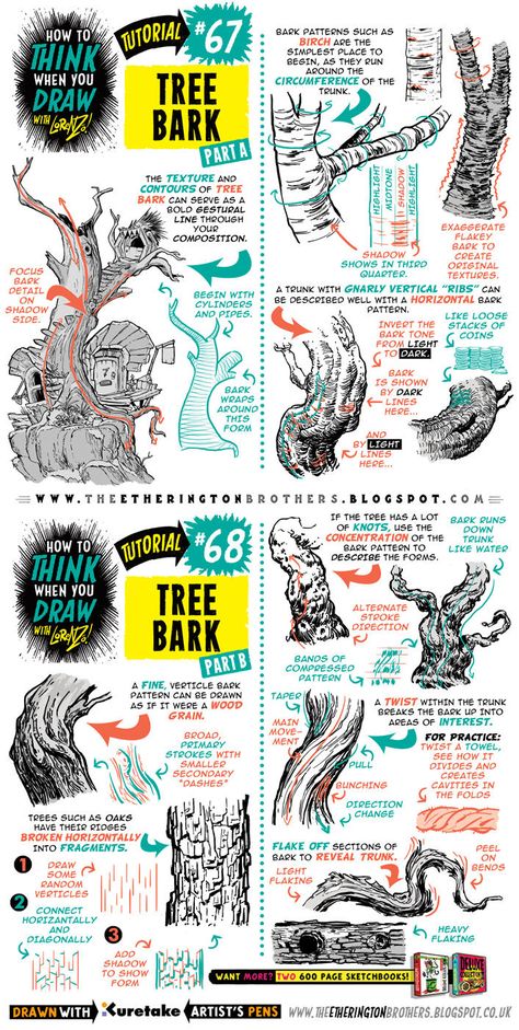 How to draw TREE BARK tutorial by STUDIOBLINKTWICE Objects Reference, Draw Tree, Comic Tips, Etherington Brothers, Illustration Reference, Draw Realistic, Comic Tutorial, 3d Drawings, Guided Drawing