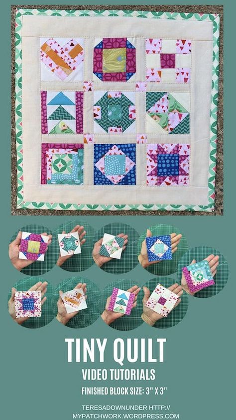 Mini Paper Pieced Quilt Blocks, Tiny Quilt Blocks Free Pattern, Miniature Quilts Minis Free Pattern, Mini Quilt Patterns Free, Mini Quilt Blocks Free Pattern, Tiny Quilts, Miniature Ornaments, Paper Piercing, Mini Quilt Patterns