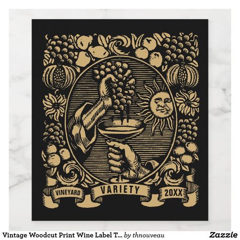 Vintage Woodcut Print Wine Label Template Vintage Wine Label Design, Wine Label Illustration, Spain Wine, Vine Bottle, Vintage Wine Label, Wine Label Template, Packaging Illustration, Woodcut Print, Wine Label Design