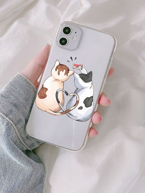 Multicolor    TPU Cartoon Phone Cases Embellished   Phone/Pad Accessories Phone Cover Painting Cartoon, Cartoon Mobile Cover, Cartoon Phone Cases, Artsy Phone Cases, Phone Case Diy Paint, Cat Phone Case, Cat Mobile Cover, Creative Iphone Case, Fabric Painting On Clothes