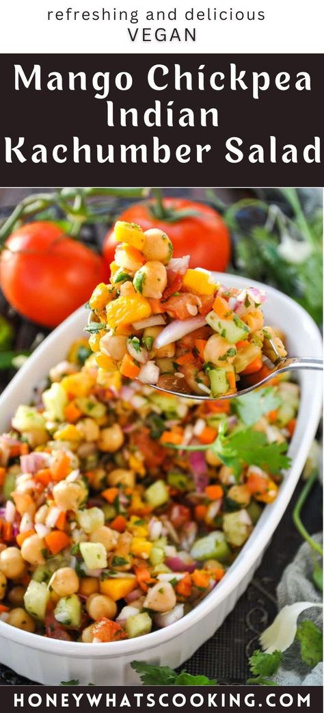 Mango Chickpea Salad, Indian Food Salad, South Indian Salad Recipes, Indian Canapes, Chickpea Indian, Indian Salad Recipes, Indian Salad, Kachumber Salad, Indian Dal