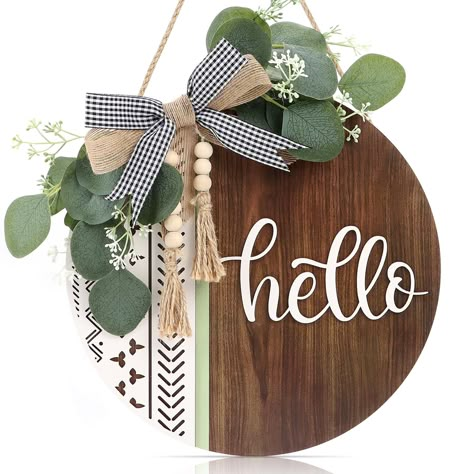 PRICES MAY VARY. ❤️Why Choose Our Hello Door Sign?—— Decorate your place with artistic and chic. The unique Western Bohemian style, with delicate bow and wreath elements. That”hello” on the board shows that you welcome to the visitors. 🎁Warm Gift For Someone—— As a special and meaningful gift for your family and friends. This Hello Door Hanger is perfect as a sweet gift. Also a good choice as a housewarming gift and holiday gift. ✨Create A Sense Of Atmosphere——To decorate your home, office, Caf Welcome Door Sign, Western Bohemian, Door Hangers Diy, Welcome Door Signs, Door Signs Diy, Decoration For Christmas, Wooden Door Signs, Front Porch Signs, Farmhouse Wood Sign