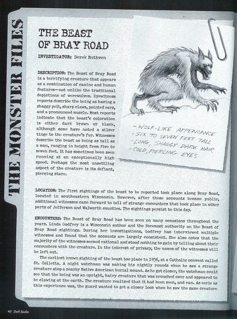 The Beast of Bray Road pg 1 The Beast Of Bray Road, Beast Of Bray Road, Mystical Creatures Mythology, Myths & Monsters, Mythical Monsters, Legends And Myths, The Boogeyman, Ancient Mythology, Mythical Beast