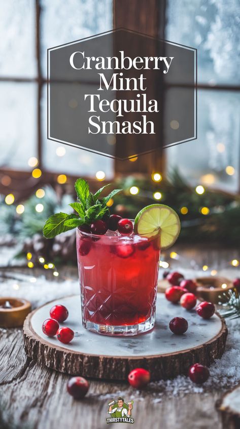 "Discover the refreshing Cranberry Mint Tequila Smash Cocktail Recipe, the perfect blend of tart cranberries and fresh mint for a delightful winter drink. This vibrant cocktail is a twist on the classic Winter Tequila Sunrise, making it an ideal choice for winter gatherings. Enjoy the citrusy flavors in this Tequila Smash that pairs beautifully with other winter cocktails. Perfect for those who love orange cocktails and mint cocktails, this recipe is a must-try for your seasonal celebrations!" Drinks With Mint, Easy Tequila Drinks, Winter Tequila Cocktails, Holiday Drinks For Adults, Christmas Party Drinks Alcohol, Tequila Smash, Tequila Cocktails Easy, Drinks Made With Tequila, Fun Christmas Cocktails