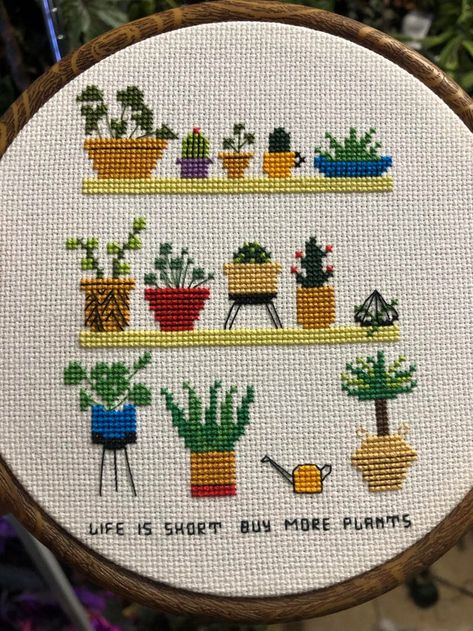 Plants Cross Stitch, Mini Cactus Cross Stitch, Plant Cross Stitch Bookmark, House Plant Cross Stitch, Cat Plant Cross Stitch, Cactus Cross Stitch, Crochet Potholder Patterns, Cross Stitch House, Cross Stitch Collection