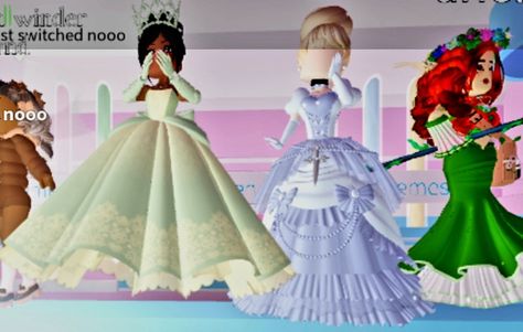 Royale High Disney Princess, Princess Tiana Royal High, Royal High Disney Princess, Cinderella Royale High, Royale High Cinderella, Fairy Tale Royale High Outfits, Royal High Fairytale, Elsa Royale High, Somewhere Over The Rainbow Outfit Royale High