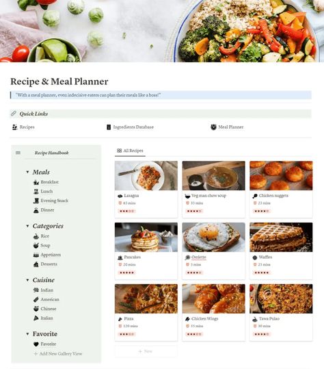 7 Best Notion Recipe Templates for Easy Meal Planning - notionzen Easy Meal Planning, Food Template, Meal Planner Template, Meal Planning Template, Easy Meal Plans, Recipe Template, Food Diary, Best Templates, Week Meal Plan