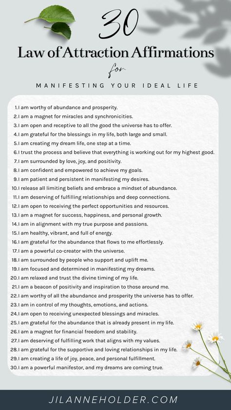 Affirmations, or empowering statements, work like a cosmic shopping list, nudging the universe to deliver. From finding enough money to unlocking inner guidance, they can transform all areas of life in unexpected ways.   The key is consistency and belief—saying you're worthy of love or immediate abundance means you're sowing the seeds for positive results.   The more you banish negative thoughts, the closer you get to the life of your dreams. Magical Affirmations, Dream Life Affirmations, Job Affirmations, Manifest Dream Life, Healthy Affirmations, Manifesting Money Affirmations, Affirmations Positive Law Of Attraction, Affirmations Confidence, Write The Vision