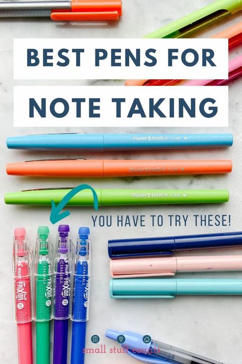 Note Taking Essentials Products, Best Pen For Writing, Note Taking Pens And Markers, Best Gel Pens For Note Taking, Pens To Use For Notes, Pens For Journaling, Best Pens For School, Good Pens For Note Taking, Pens For Note Taking