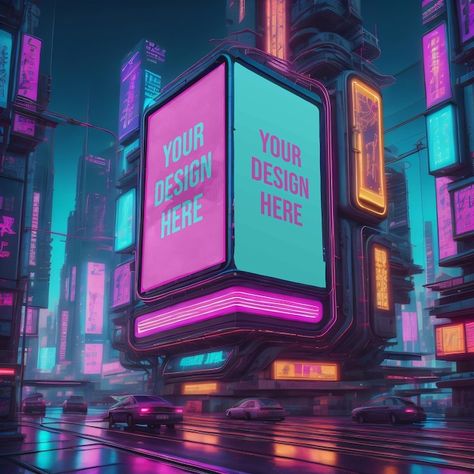 Cyberpunk Billboard, Futuristic Billboard, Neon Cyberpunk Aesthetic, Futuristic Cyberpunk, Neon Cyberpunk, Warhammer Terrain, Billboard Mockup, Cyberpunk Aesthetic, Cyberpunk City