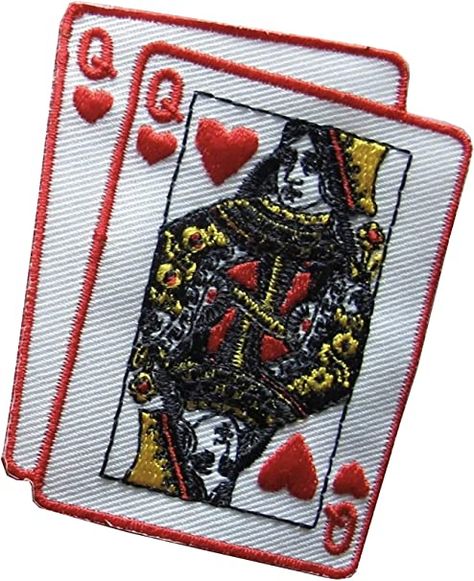 Playing Cards Embroidery Design, Queen Of Hearts Embroidery, Queen Of Hearts Playing Card Art, Heart Patch, Queen Playing Card Design, Queen Of Hearts Card Collar, Png Polyvore, Alice In Wonderland Costume, Wonderland Costumes