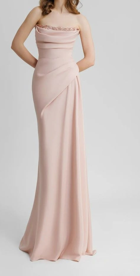 Pink Evening Dress Classy, Satin Gowns With Sleeves, Gown Design Sketch, Simple Dinner Gowns Nigerian, Latest Bridesmaid Dresses Style, Pencil Wedding Dress, Classy Evening Dresses, Sister Of The Bride Dress, Champagne Pink Dress